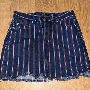 American Eagle Outfitters Blue and Red Striped Denim Jean Mini Skirt with Pocket